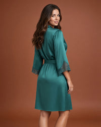 Linsori Emerald Satin Embroidered Robe -  back view