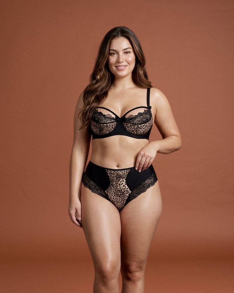 Linsoi Noir Leopard Soft Cup Bra Plus Size - Front view 