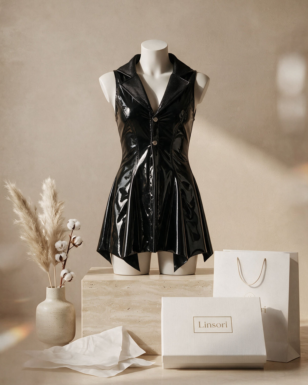 Linsori Obsidian Wet Look Club Dress - Mannequin View