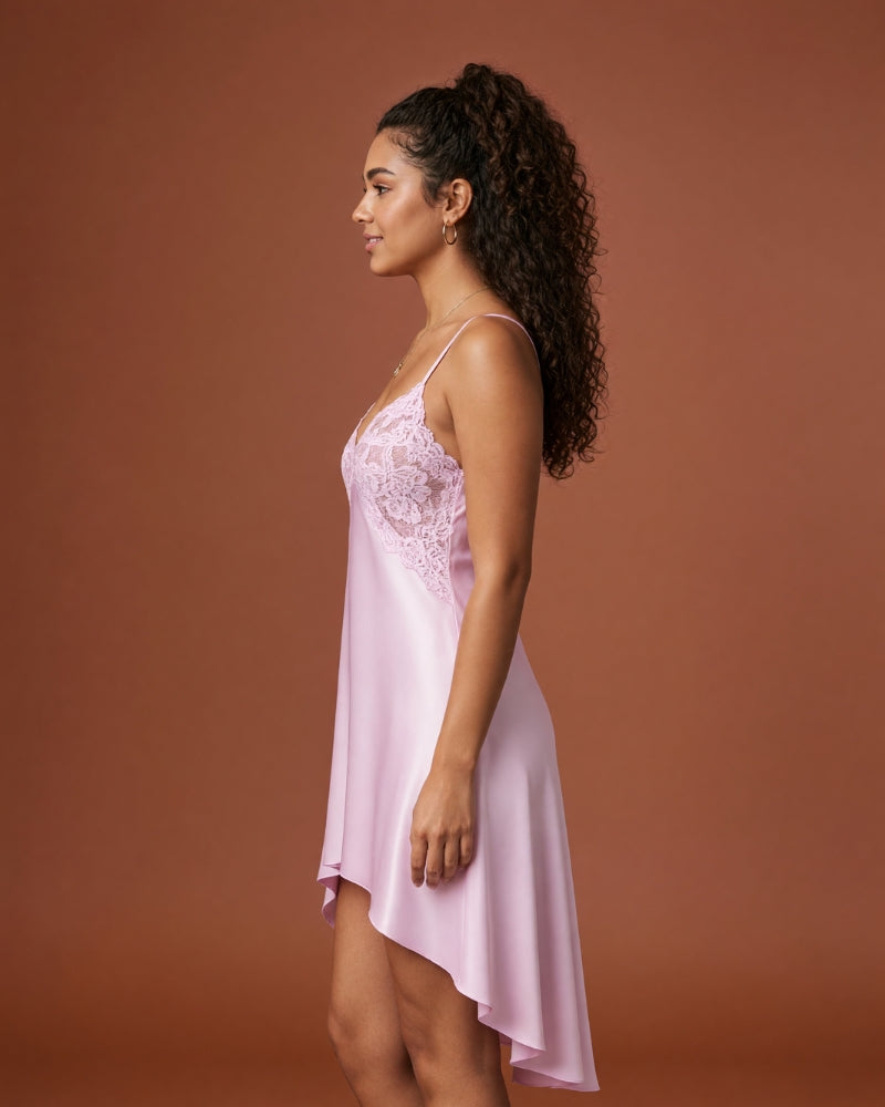 Linsori Blush Charmeuse Lace Chemise -  Left view