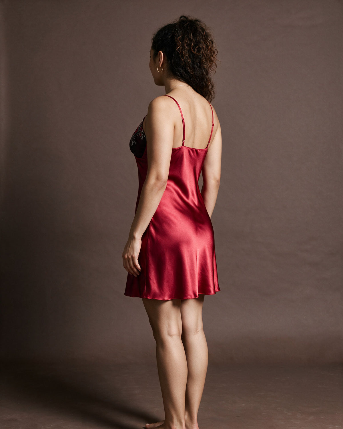Linsori Burgundy Satin Elodie Nightdress -  back view