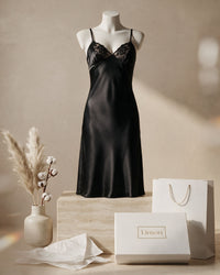 Linsori Noir Satin Nightdress - Mannequin View