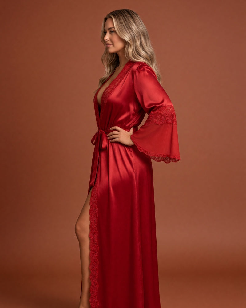 Linsori Crimson Charmeuse Long Robe -  Right view
