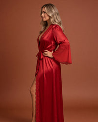 Linsori Crimson Charmeuse Long Robe -  Right view