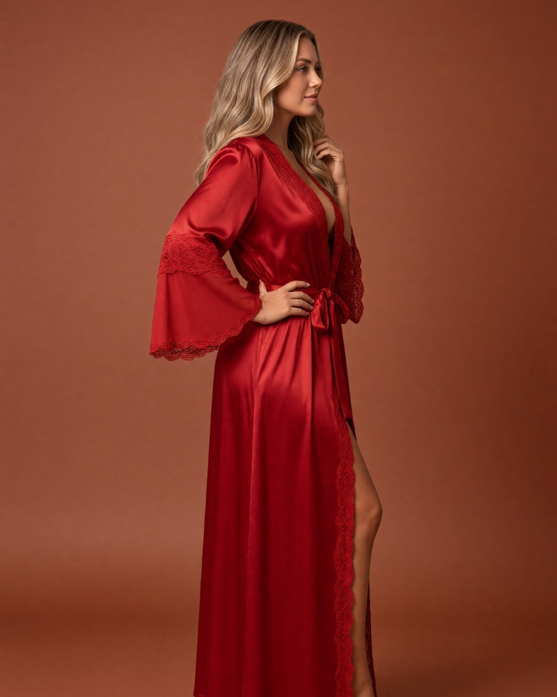 Linsori Crimson Charmeuse Long Robe -  Right view