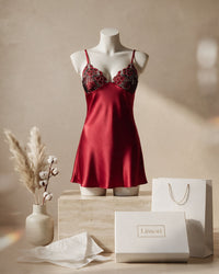 Linsori Burgundy Satin Elodie Nightdress - Mannequin View