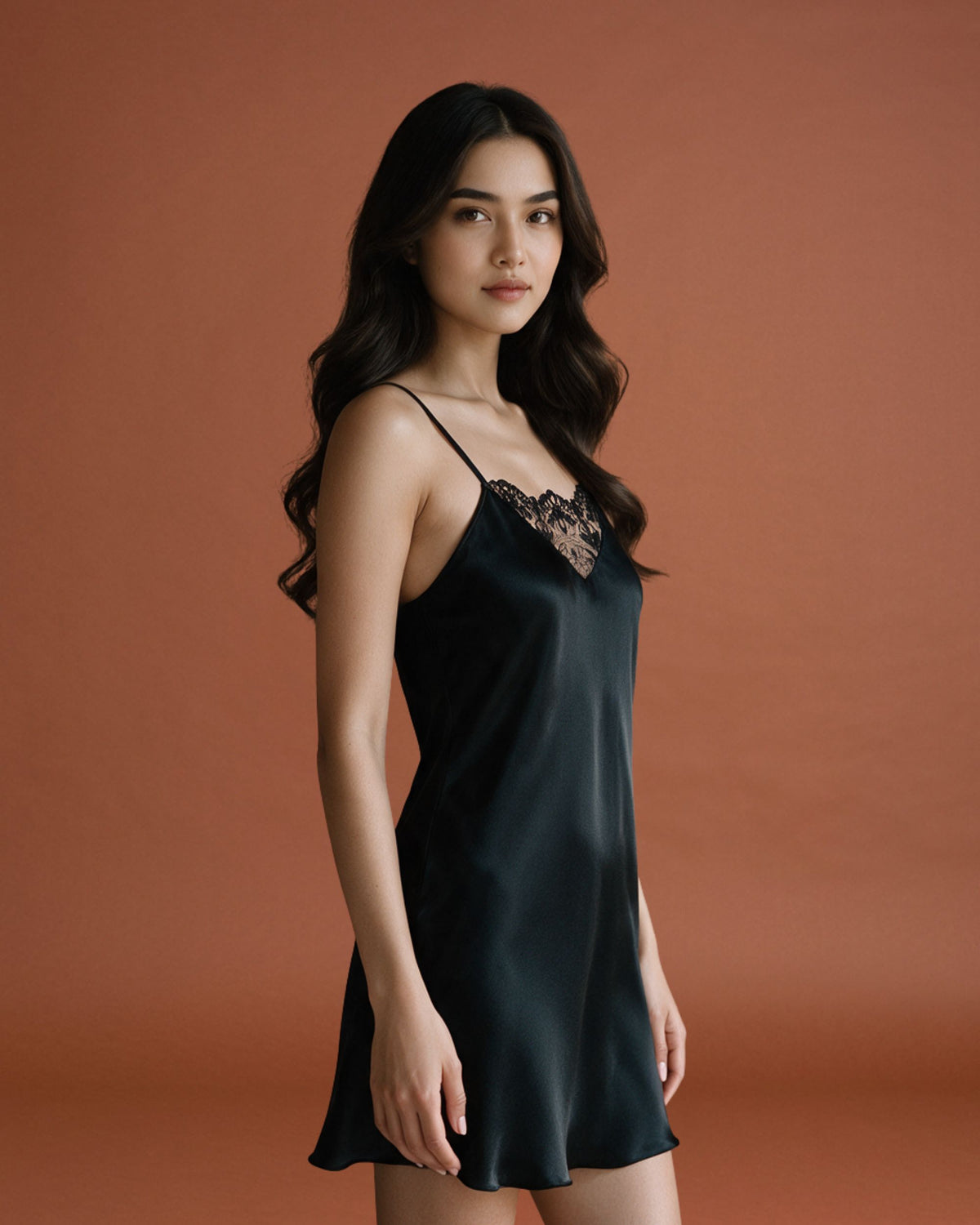Linsori Noir Satin Tattoo Embroidered Nightdress — Classic -  Right view