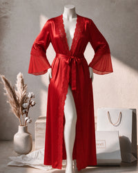 Linsori Crimson Charmeuse Long Robe - Mannequin View