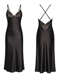 Linsori Noir Satin Nightdress - White background view