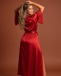 Linsori Crimson Charmeuse Long Robe -  back view