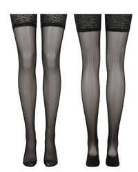 Linsori Midnight Floral-Top Hold-Ups — Plus Size - White background view