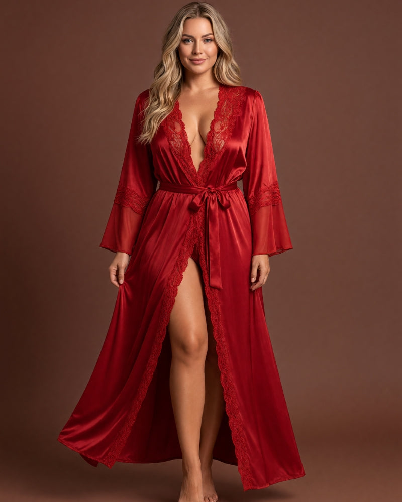 Linsori Crimson Charmeuse Long Robe - Lifestyle view