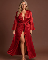 Linsori Crimson Charmeuse Long Robe - Lifestyle view