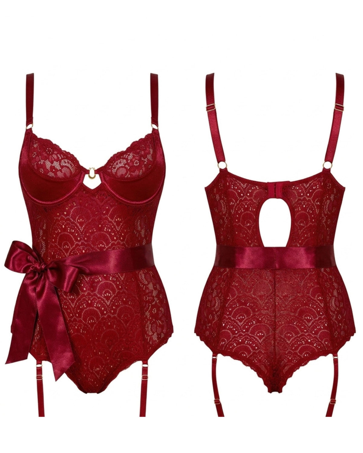 Linsori Scarlet Lace Hourglass Body - White background view