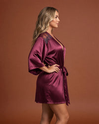 Linsori Bordeaux Silk Peignoir Robe Set -  Right view