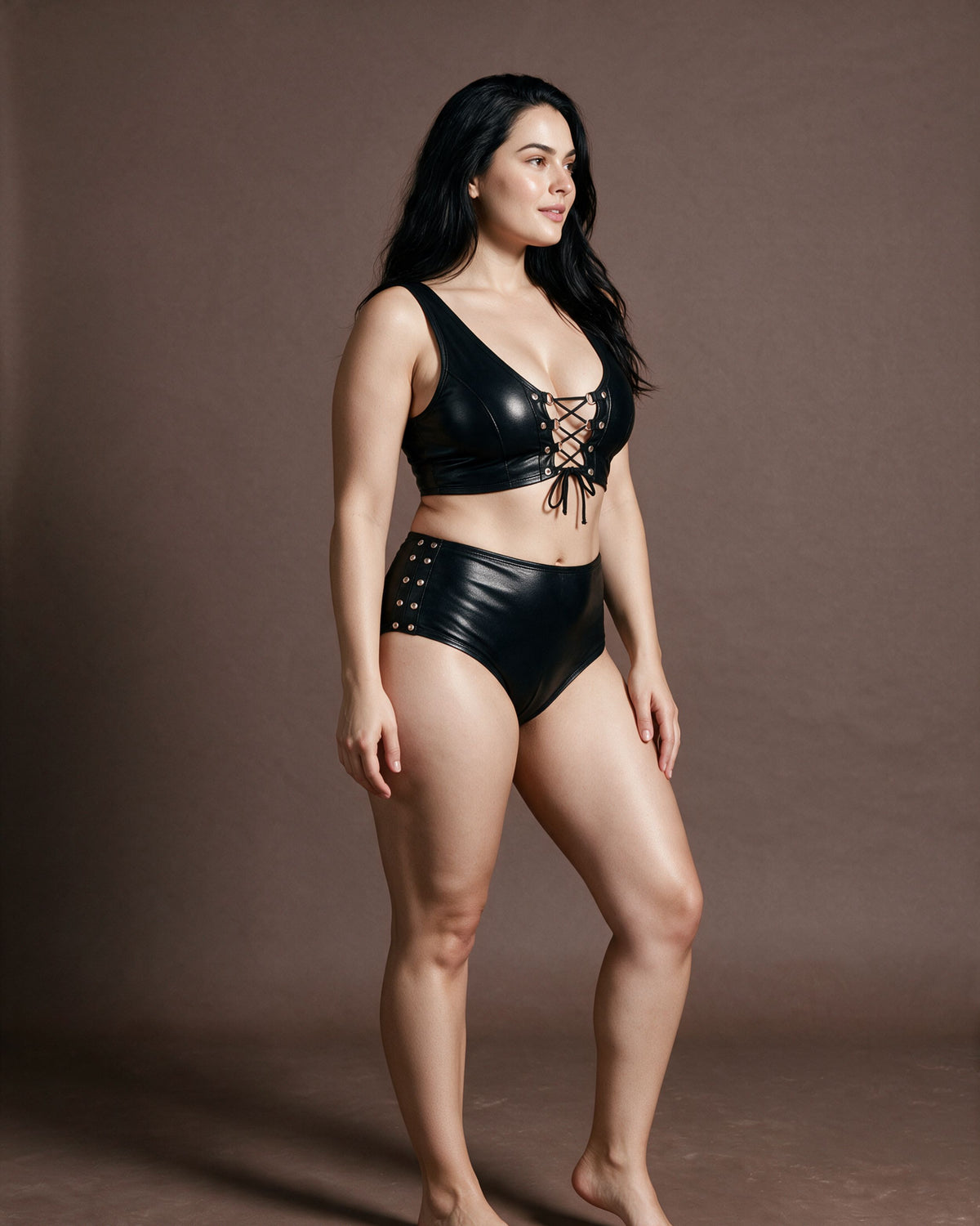 Linsori Noir Faux Leather Two-Piece Set -  Right view