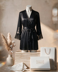 Linsori Obsidian Satin Embroidered Robe - Mannequin View