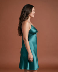 Linsori Emerald Satin Open Back Nightdress -  Right view