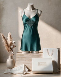 Linsori Emerald Satin Open Back Nightdress - Mannequin View