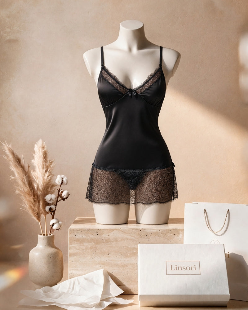 Linsori Metallic Noir Chemise Set - Mannequin View