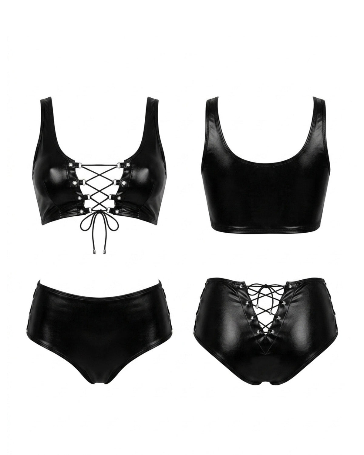 Linsori Noir Faux Leather Two-Piece Set - White background view