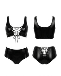 Linsori Noir Faux Leather Two-Piece Set - White background view