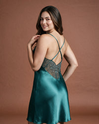 Linsori Emerald Satin Open Back Nightdress -  back view
