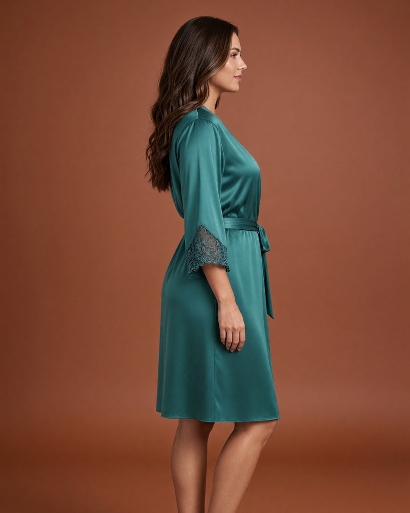 Linsori Emerald Satin Embroidered Robe -  Right view