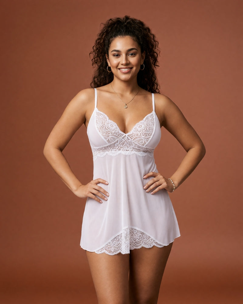 Linsori Ivory Lace Bridal Chemise Set - front view