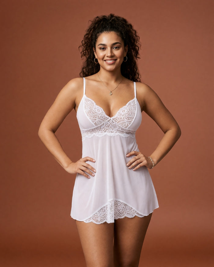 Linsori Ivory Lace Bridal Chemise Set - front view