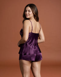 Linsori Plum Satin Embroidered Set -  back view