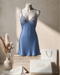 Linsori Azure Satin Embroidered Nightdress - Mannequin View