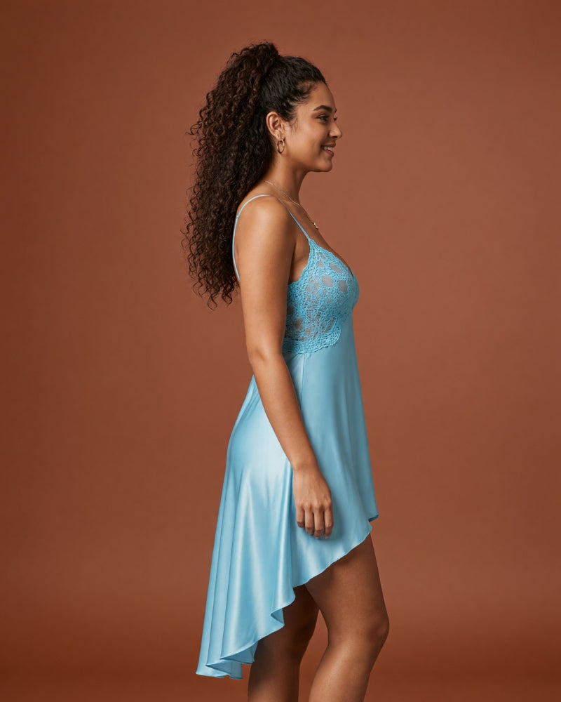 Linsori Turquoise Charmeuse Lace Chemise -  Right view