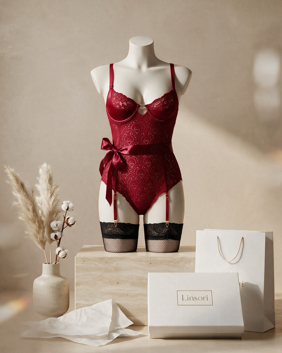 Linsori Scarlet Lace Hourglass Body - Mannequin View 