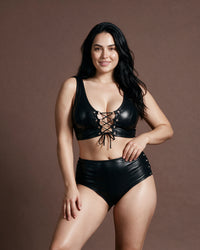 Linsori Noir Faux Leather Two-Piece Set - Front view 