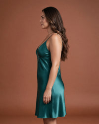 Linsori Emerald Satin Open Back Nightdress -   Left view