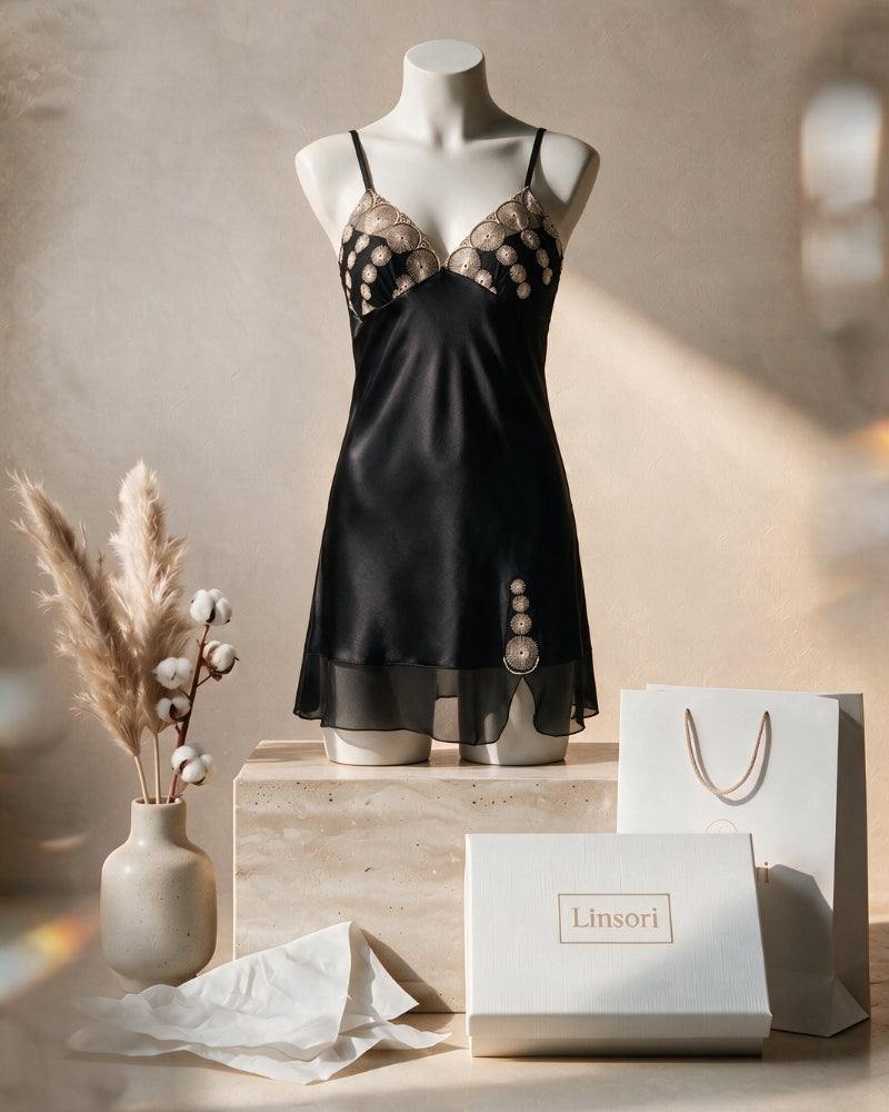 Linsori Satin Chiffon Elegance Nightdress - Mannequin View