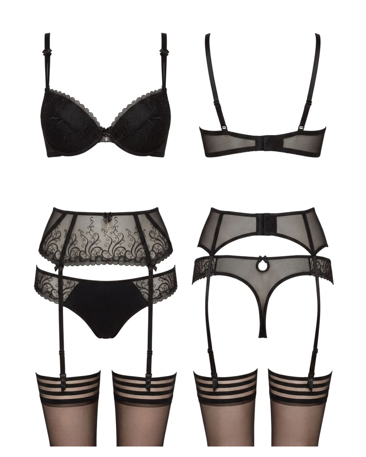 Linsori Noir Embroidered Push Up Bra Plus Size - White background view