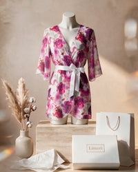 Linsori Blush Floral Satin Dressing Gown - Mannequin View