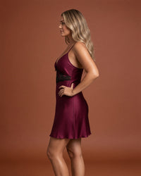 Linsori Plum Satin Nightdress -  Left view
