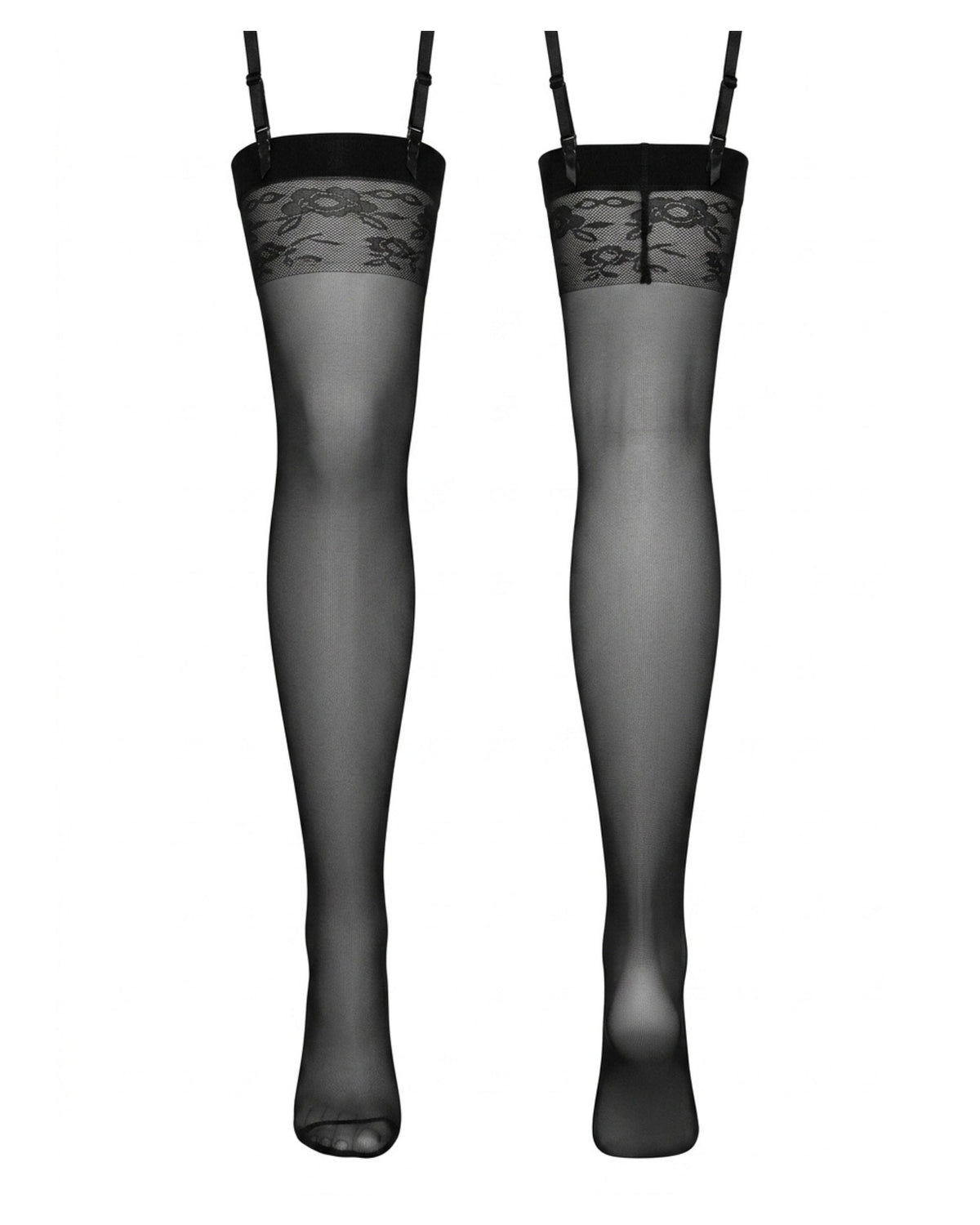 Linsori Midnight Floral Delicate Hold-Ups — Plus Size - White background view