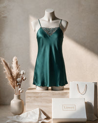 Linsori Dark Green Satin Floral Nightdress - Mannequin View