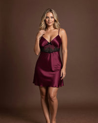 Linsori Plum Satin Nightdress -  Styled view