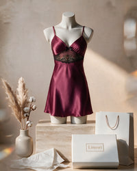 Linsori Plum Satin Nightdress - Mannequin View