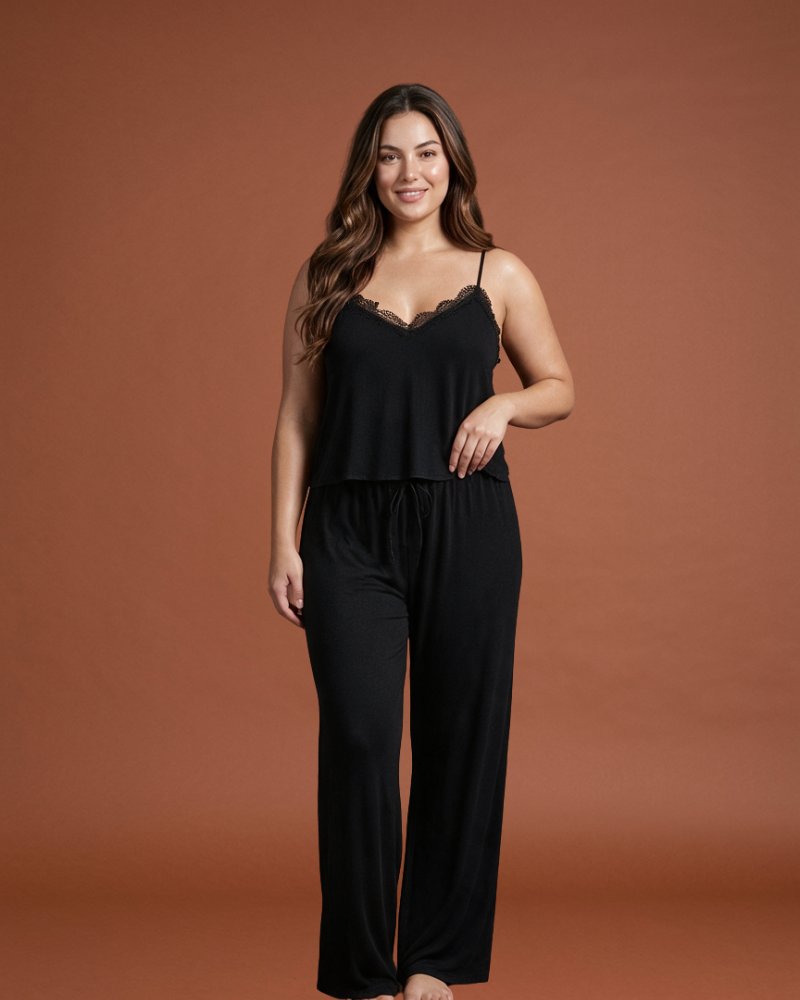 Linsori Gossamer Noir Sleep Cami & Pant Set - Front view 