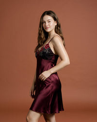Linsori Plum Satin Elodie Nightdress -  Left view