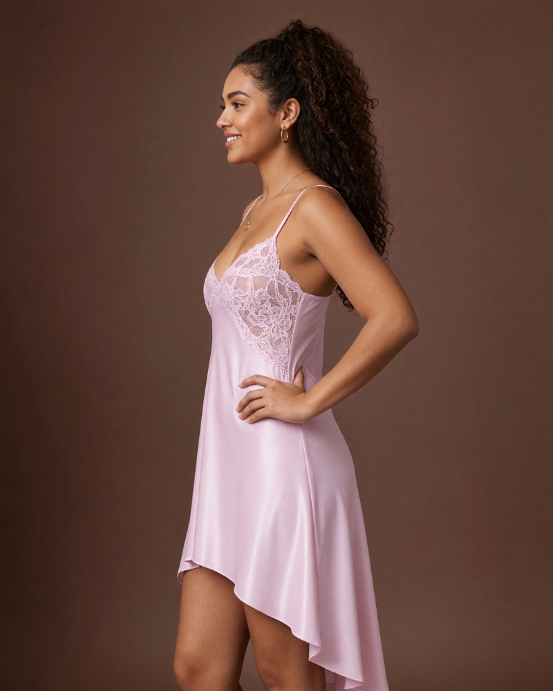Linsori Blush Charmeuse Lace Chemise -  Styled view