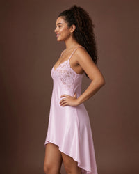 Linsori Blush Charmeuse Lace Chemise -  Styled view