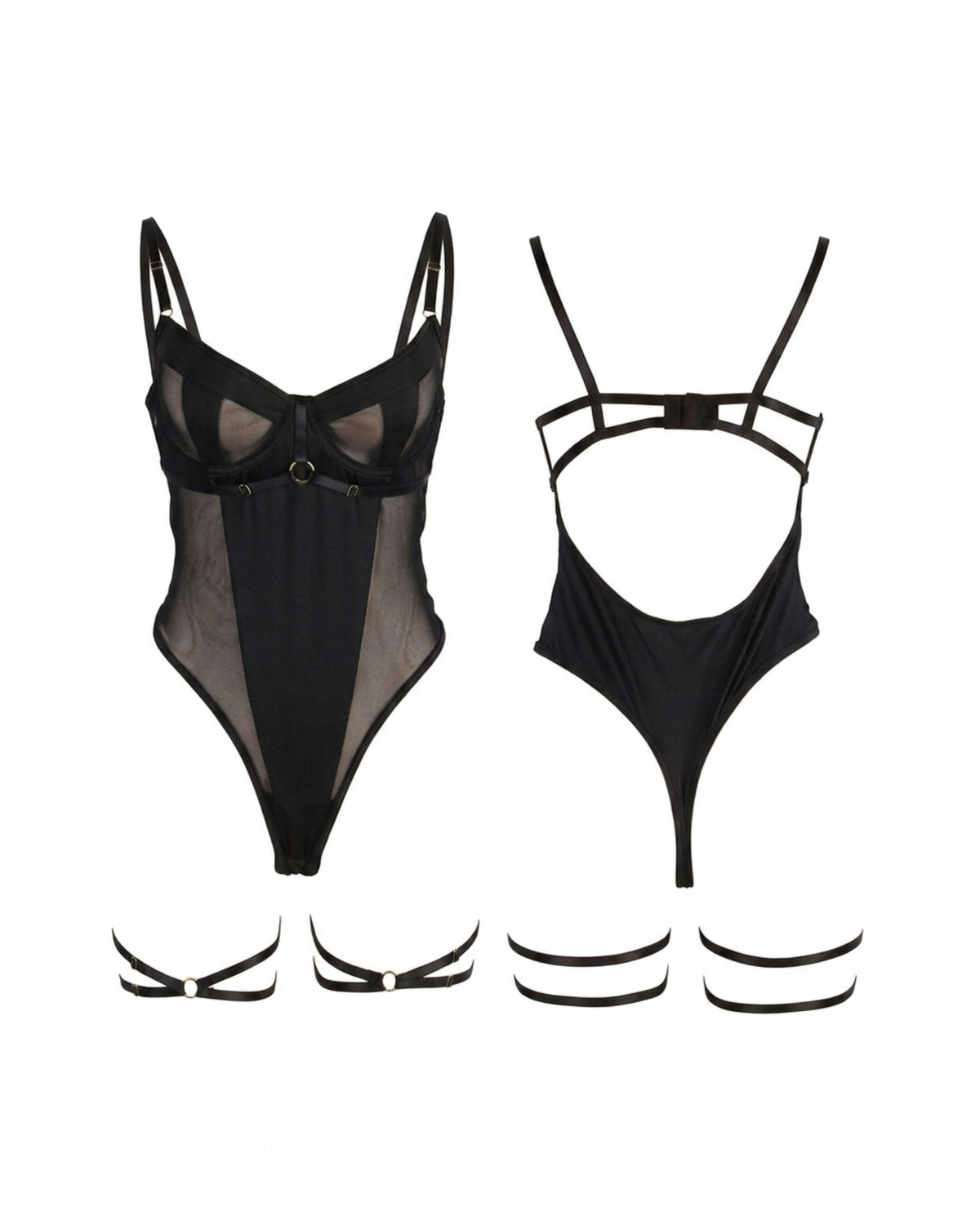 Linsori Obsidian Mesh Underwire Bodysuit - White background view