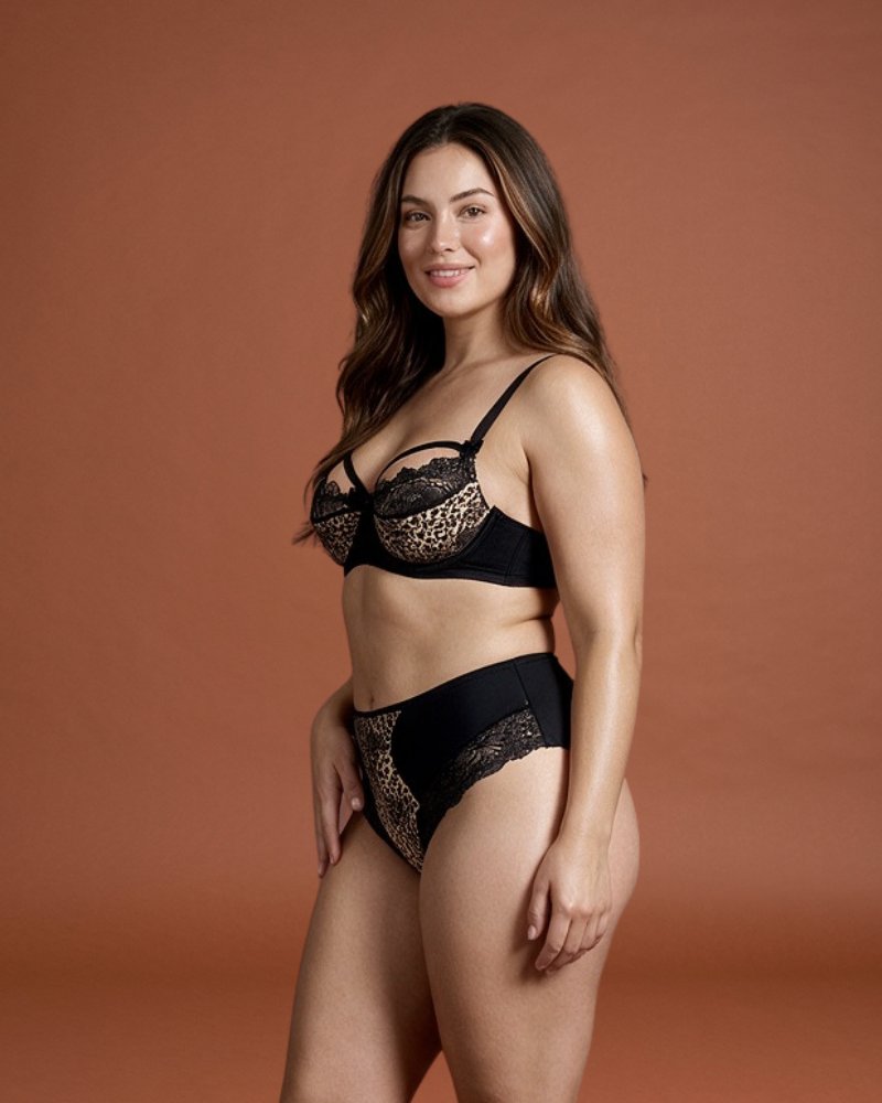 Linsoi Noir Leopard Soft Cup Bra Plus Size -  Left view